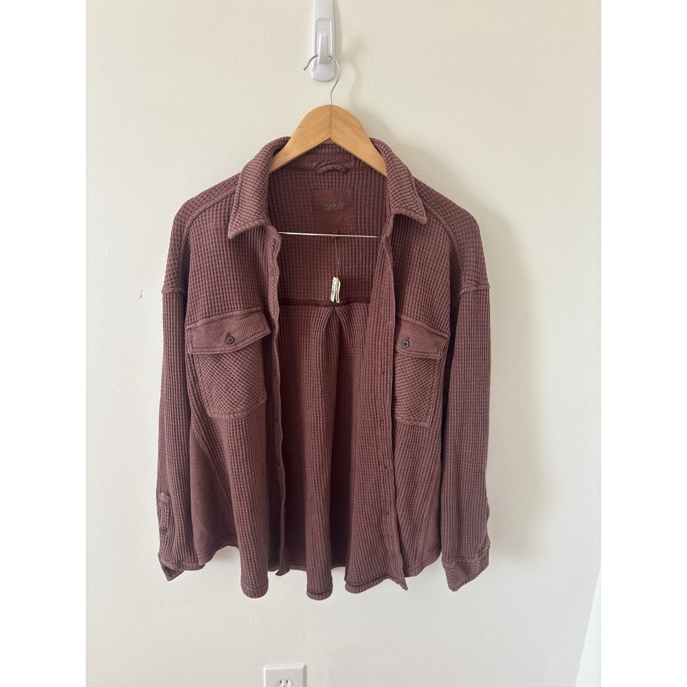 Aerie Waffle Knit Shacket Mahogany Plum Oversized Button Down Shirt XS NEW